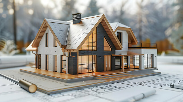 Cad 3d ing of a a house on the computer, mockup of house design in 3d, cad drafting in revit or autocad