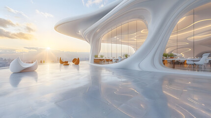 3d render of abstract futuristic architecture with empty concrete floor.