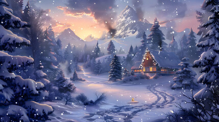 a winter christmas scene landscape for a banner or wallpaper