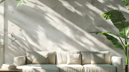 Interior mockup of a living room wall with a modern aesthetic and a house background