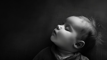 A baby sleeping peacefully, a portrait photograph, in high contrast black and white