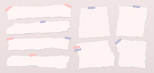 Set of torn pink note paper pieces, strips are on background for text, notes or ad.