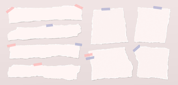 Set of torn pink note paper pieces, strips are on background for text, notes or ad.