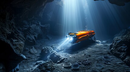 Exploration drone records rare marine life and formations in high definition at deep sea depths