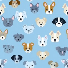 Cute dogs head seamless patterns, texture, background.