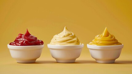colorful condiments bursting with flavor ketchup mustard and mayonnaise highresolution product photography