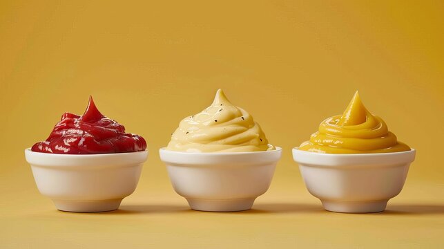 colorful condiments bursting with flavor ketchup mustard and mayonnaise highresolution product photography