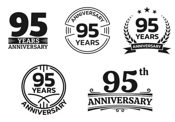 95 years icon or logo set. 95th anniversary celebrating sign or stamp. Jubilee, birthday celebration design element. Vector illustration.
