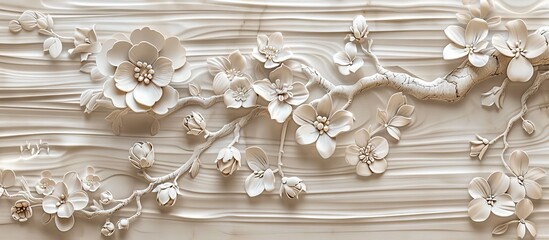 Beautiful flower 3d relief wallpaper. Mural wallpaper. Wall art. AI generated illustration.