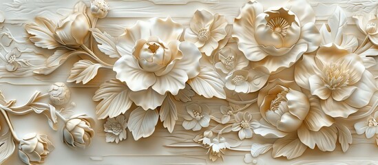 Beautiful flower 3d relief wallpaper. Mural wallpaper. Wall art. AI generated illustration.