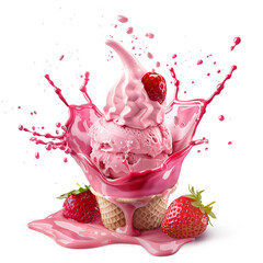 pink ice cream splash strowberry