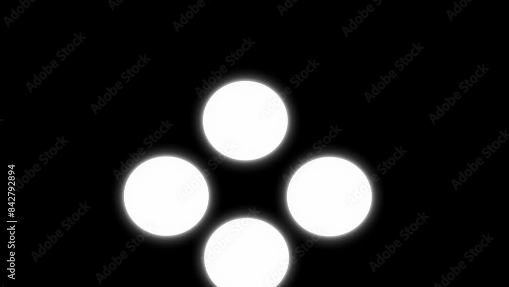 Poster abstract composition of flashing white circles and squares on a black background
