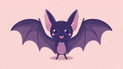 cute kawaii flying bat on simple pastel background adorable cartoon animal character digital illustration