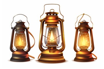 Lamp icon, lantern isolated, 3d realistic vintage lantern, light symbol, gas flashlight, antique luminaire