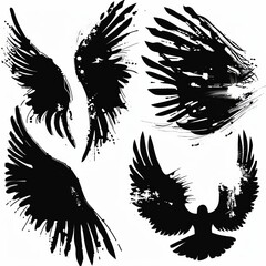 Obraz premium Wings flat icon, angel wings emblem, bird feathers graffiti spray silhouette, pigeon sign, spirituality symbol