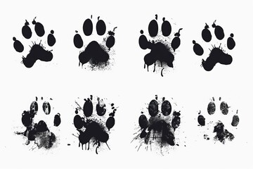 Paw footprint icon, animal foot print, dog graffiti spray step, wolf trail, bear trace silhouette, paw footprint