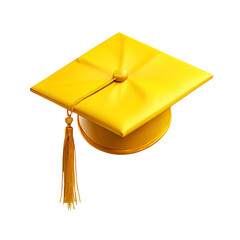 AI art showcases a vibrant yellow graduation cap, isolated on transparent, celebrating academic achievement