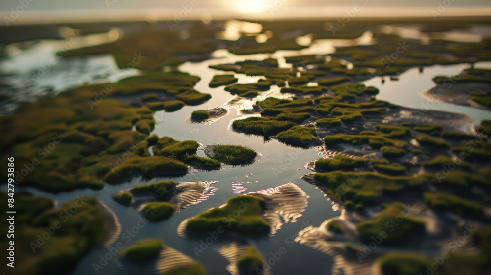 Poster from the air the intricate network of tidal creeks and shallow pools can be seen revealing the true 