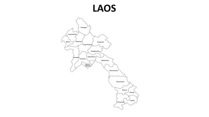 Laos Map. State and district map of Laos. Administrative map of Laos with states and boundaries in white color.