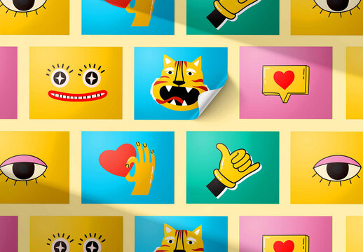 Cute Rectangular Stickers Set Mockup