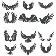 Wings flat icon, angel wings emblem, bird feathers minimal silhouette, pigeon sign, spirituality symbol