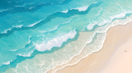 A serene beach with crystal clear waters. Top view.