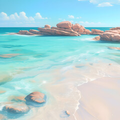 A serene beach with crystal clear waters.