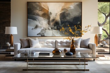 Contemporary living room, minimalist and elegant furniture., generative IA
