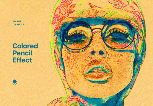 Colored Pencil Photo Effect Mockup