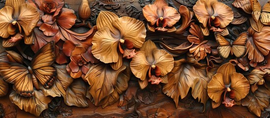 Elegant and beautiful floral background in Baroque style. Abstract retro decorative flower and plants art design. Digital illustration. Flower wallpaper. Mural. Wall art. AI generated illustration