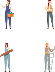 Collection of illustrations featuring women in different professional roles and work attire