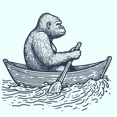 gorilla swimming in a rowboat sketch © Satoru Sketches
