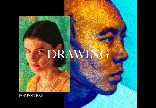 Oil Drawing Poster Photo Effect Mockup