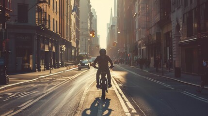A man riding the bike alone in the city UHD wallpaper