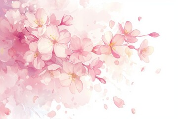 Delicate Pink Cherry Blossoms in Watercolor Style of Floral Beauty