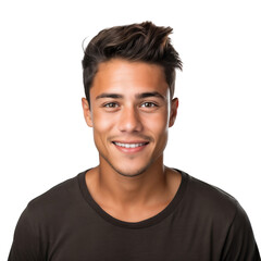 Obraz premium Close up portrait of a smiling young guy, cheerful with happy expression, isolated on transparent background