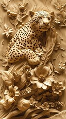 Beautiful animal 3d relief wallpaper. Mural wallpaper. Wall art. AI generated illustration.