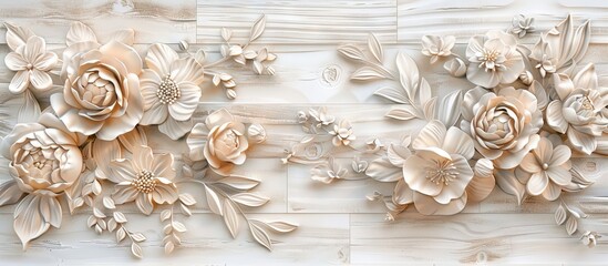 Beautiful flower 3d relief wallpaper. Mural wallpaper. Wall art. AI generated illustration.