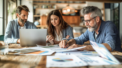 Fototapeta premium Planning Together: Middle-Aged Couple with Financial Planner