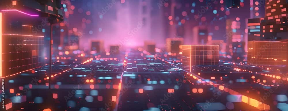 Aufkleber generative ai abstract illustration of geometric shapes and structures in colorful neon colors and l