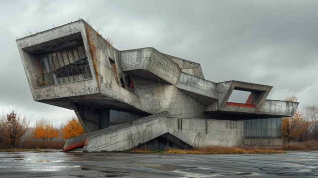 A large building with a lot of windows and a slanted roof