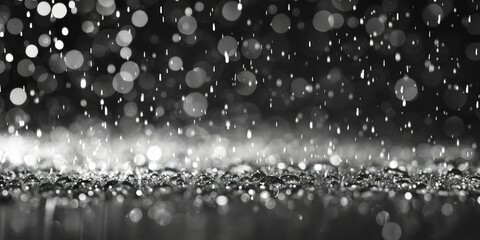Monochrome Rain Scene A clean, very minimal monochrome scene of rain falling softly, creating a serene atmosphere with generous copyspace