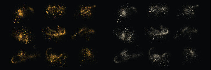 Set of white color grunge texture and gold glitter dust decoration background design