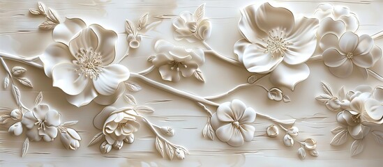 Beautiful flower 3d relief wallpaper. Mural wallpaper. Wall art. AI generated illustration.
