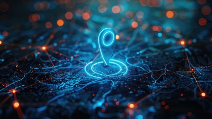 futuristic map pin location AI technology background