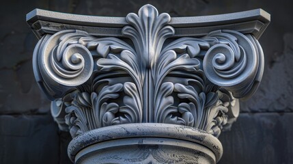 A gray stone pillar with a leafy design on top