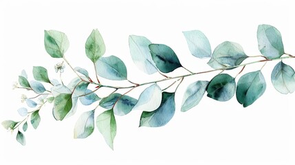 eucalyptus branch isolated on white delicate leaves and stems vintage watercolor illustration