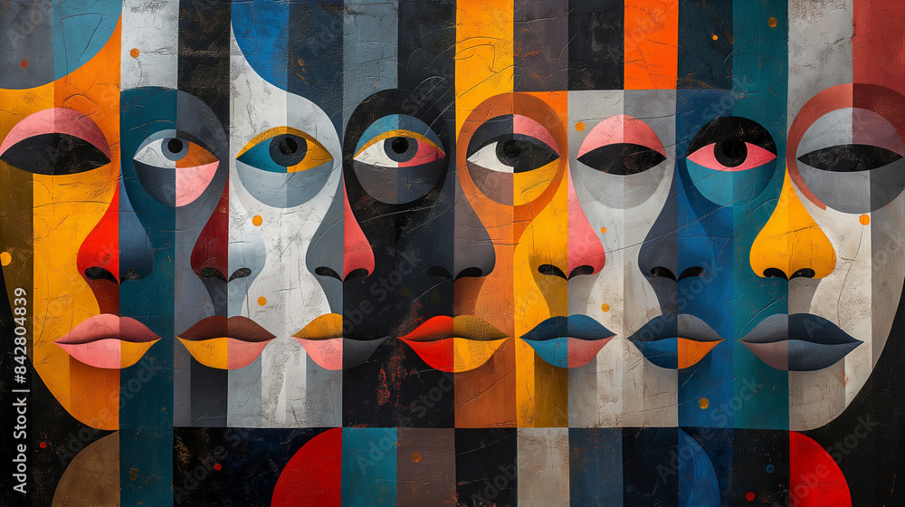 Poster abstract faces with unique expressions.