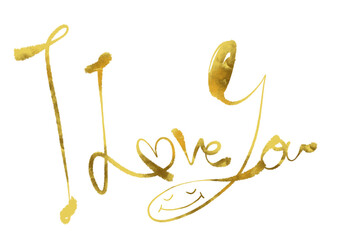 手書き文字　アイラブユー　金文字