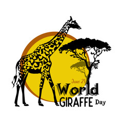 World Giraffe Day. June 21. Holiday concept. Template for background, banner, card, poster with text inscription. Vector illustration